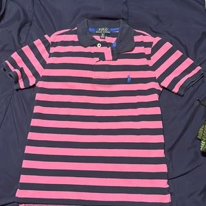Ralph Lauren Boys Polo-Size S (8)- pink/Navy stripe